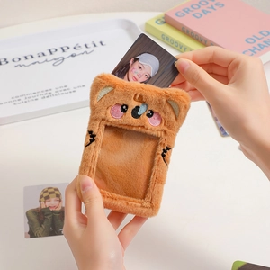 Cute cartoon orange plush photocard holder with embroidery and transparent PVC window