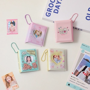 Mini 2-inch bead chain photo albums with heart cutout and cute cartoon bear illustrations