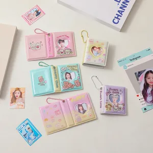 Mini 2-inch heart window photocard binder with bead chain in assorted macaron colors