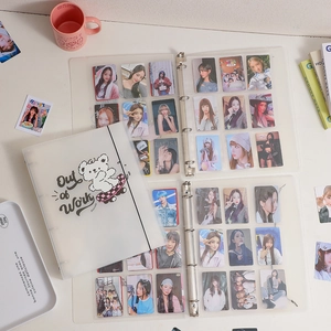 A4 frosted binder with cartoon bear and elastic strap for K-pop photocard collection