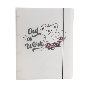 A4 cartoon puppy photocard binder with translucent white shell and black elastic strap
