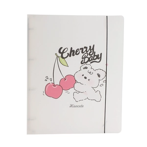 Frosted A4 binder photo album with cute cherry bear design and elastic closure strap