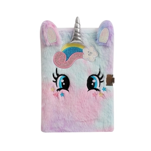 Journal licorne en peluche avec cadenas, fausse fourrure dégradée et yeux brodés