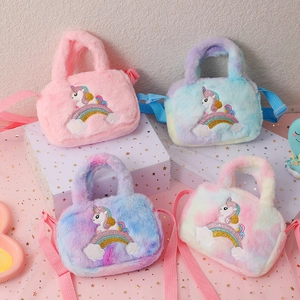 Sacs à bandoulière licorne en peluche arc-en-ciel pour filles en divers tons pastel