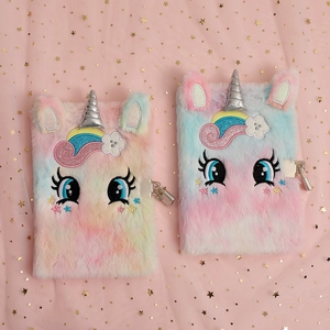 Journal Intime En Peluche Licorne Avec Serrure Et Clés Couverture En Fausse Fourrure Papeterie Mignonne Cadeau Pour Filles
