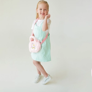 Sac bandoulière licorne en peluche pour filles avec broderie arc-en-ciel rose doux
