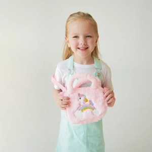 Sac bandoulière licorne rose en peluche pour filles avec fourrure douce et arc-en-ciel