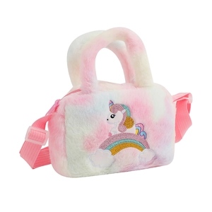 Sac à main licorne en peluche arc-en-ciel pour filles avec sequins et bandoulière