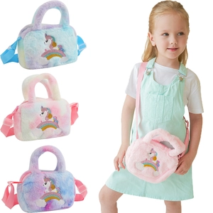 Sac Bandoulière En Peluche Licorne Pour Enfants Broderie Arc En Ciel Sac À Main En Fausse Fourrure Mignon Dessin Animé