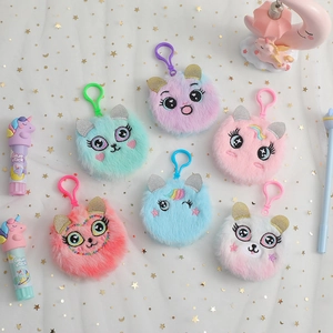 Mini Round Plush Notebook Keychain Cartoon Big Eyes Portable Furry Pocket Journal Cute Stationery For Kids Girls
