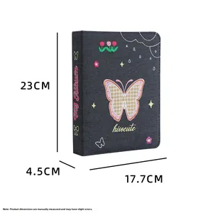 Dettagli sulle dimensioni del raccoglitore A5 in denim con ricamo a farfalla, 23 cm x 17,7 cm