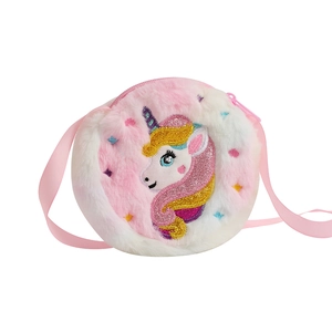 Sac bandoulière licorne en peluche rose pour filles avec broderie et sangle réglable