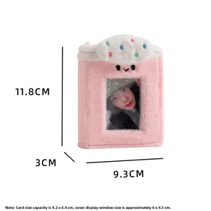 Detailed size measurement of pink plush photo card holder with cute embroidery