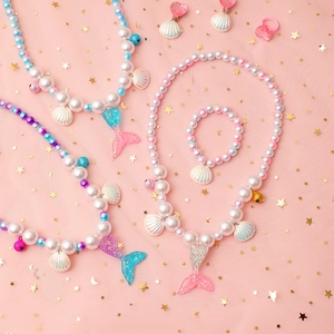 Kids mermaid jewelry set with colorful beaded necklaces, bracelet and ring for girls