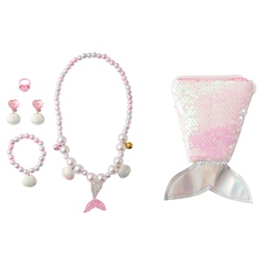 Kids mermaid jewelry set with necklace bracelet shell earrings and sequin coin purse