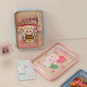 Cartoon PVC transparent iPad sleeve case for 11 inch tablet with cute puppy and bunny designs