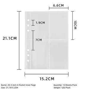 Detailed view of A5 4-pocket clear PP inner sleeves with precise size measurements