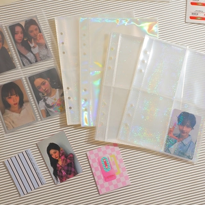 A5 Laser Fireworks Six Hole Photocard Binder Refill Pages PP Holographic Star Clear Kpop Card Storage Sleeves