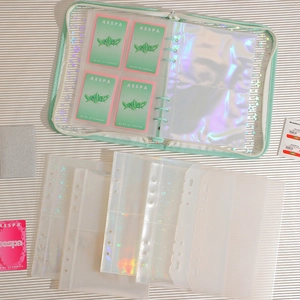 Mint green A5 laser binder album with 6-hole loose-leaf glitter pages and zipper closure