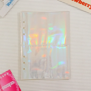 Detailed view of A5 six-hole holographic laser binder sleeves with four-pocket layout