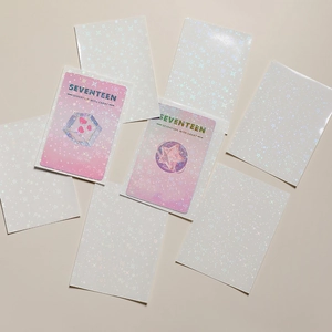 Detail of laser glitter star photocard protector with SEVENTEEN CARAT theme design