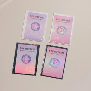 Set of four Seventeen laser star photocard sleeves with holographic pink gradient effect