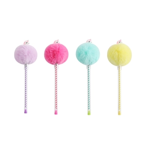 Stylos licorne avec pompon en peluche en rose, violet, jaune et bleu sarcelle