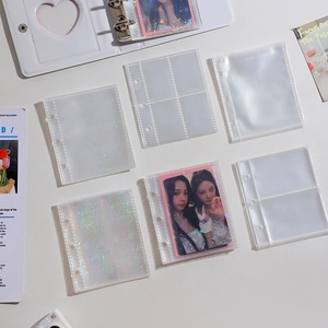 Holographic Laser Photocard Sleeves Inner Pages Transparent PP Binder Hole Refills For A8 Polaroid Photos Idol Cards Organization