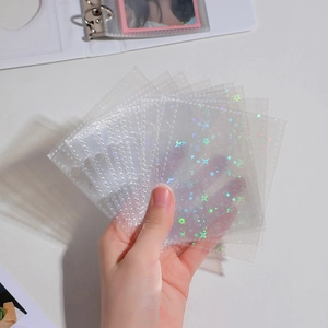 A8 clear holographic laser star photocard sleeves with multi-hole design for binders