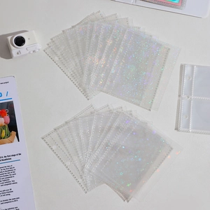 Macro view of holographic laser card sleeves with star patterns for A8 binder inserts