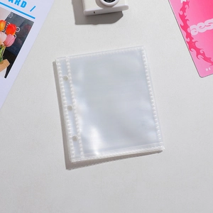 Close-up of clear 3-hole photo album sleeve with high-transparency PP pocket