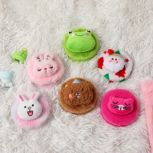 Portable Cartoon Plush Folding Makeup Mirror Cute Animal Round Handheld Pocket Beauty Tool For Travel Girls Gift
