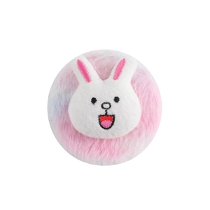 Cute pink plush round portable makeup mirror with soft embroidered bunny design
