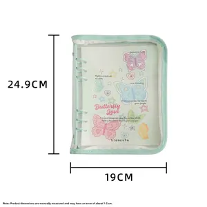 Detail showing dimensions of 24.9cm x 19cm for the mint green A5 glitter binder notebook
