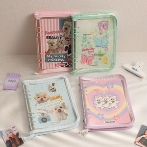 Carpeta de Álbum de Fotos A5 con Cremallera Purpurina Coleccionista de Tarjetas con Anillas para Estudiantes Niñas Patrón de Cachorro Mariposa
