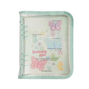 A5 transparent glitter binder photocard holder with mint green trim and 6-ring metal binder