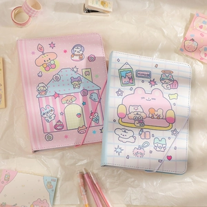 Cute Cartoon PU Leather Loose Leaf Notebook Multi Ring Binder Handbook School Stationery For Students Girls Gift