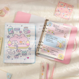 Cute pink and white A5 binder journal set with cartoon stickers and planner pages