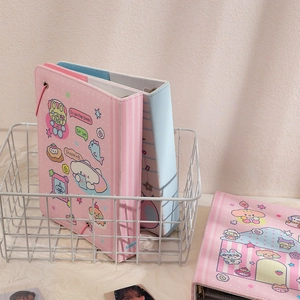 Detail of cartoon PU leather loose-leaf binders with cute animal motifs and elastic straps