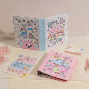 Cute A5 pastel cartoon binder notebook set with blue and pink patterns for school girls