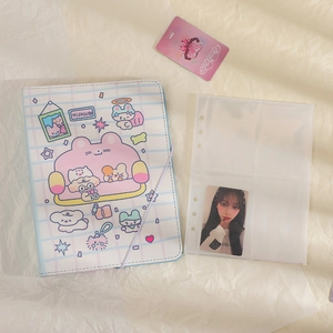 Detail view of A5 cartoon binder featuring clear PVC 4-grid sleeves for photo cards