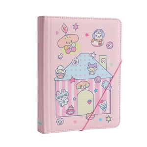 Pink A5 PU leather cartoon collector binder with elastic strap and cute stars pattern