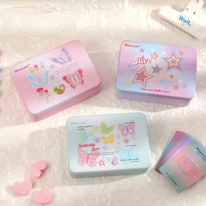 Rectangular Tinplate Storage Container With Lid Metal Desktop Organizer Butterfly Pattern For Stationery Cards Sweet Style