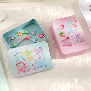 Pastel tin storage box set with floral prints for stationery and DIY craft accessories