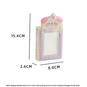 Detailed size dimensions for cartoon dog photo album holding 40 photocards with PVC window