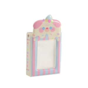 Cartoon dog pink striped 3-inch mini photo album with clear pocket for idol cards