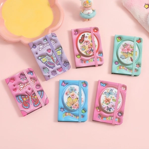 Mini Pocket Notebook PU Leather Soft Cover Butterfly Floral 3D Puffy Diary Journal Elastic Strap Lined Pages Cute Stationery
