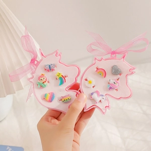 Cute children cartoon unicorn adjustable ring set with rainbow and heart shapes