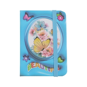 Sky blue mini butterfly notebook with elastic closure and beautiful floral cover