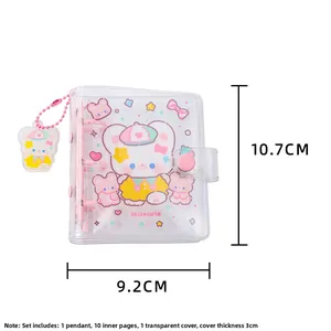 Mini transparent pink photo album with cute bear design and size dimensions shown